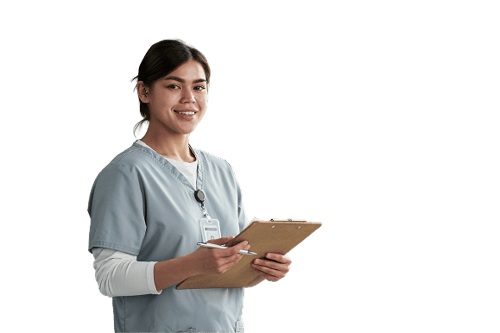 medical professional with a clipboard