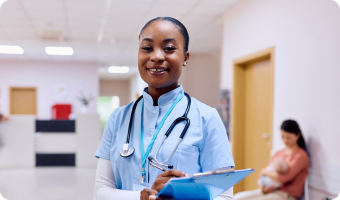 healthcare professional holding a clipboard