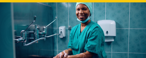 medical professional washing hands