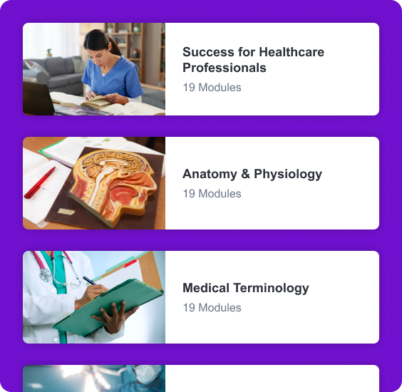 Program course cards showing the Intro to Perioperative Technology course modules.